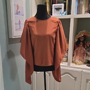FAVLUX Rust Blouse with Flowing Sleeves
